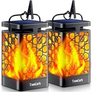 Solar Lanterns Outdoor Hanging Flickering Flame Waterproof LED Patio Lights 2 Pa